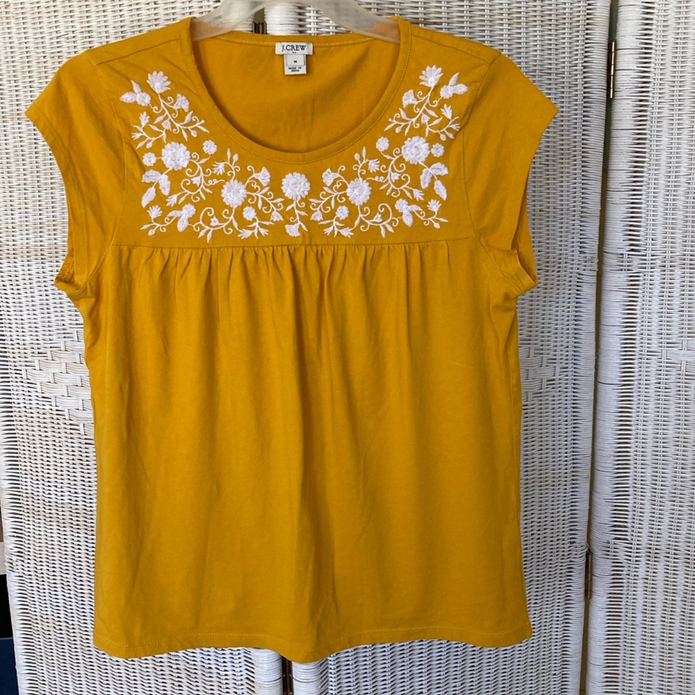 J. Crew Cap Sleeve T with Embroidered Bodice